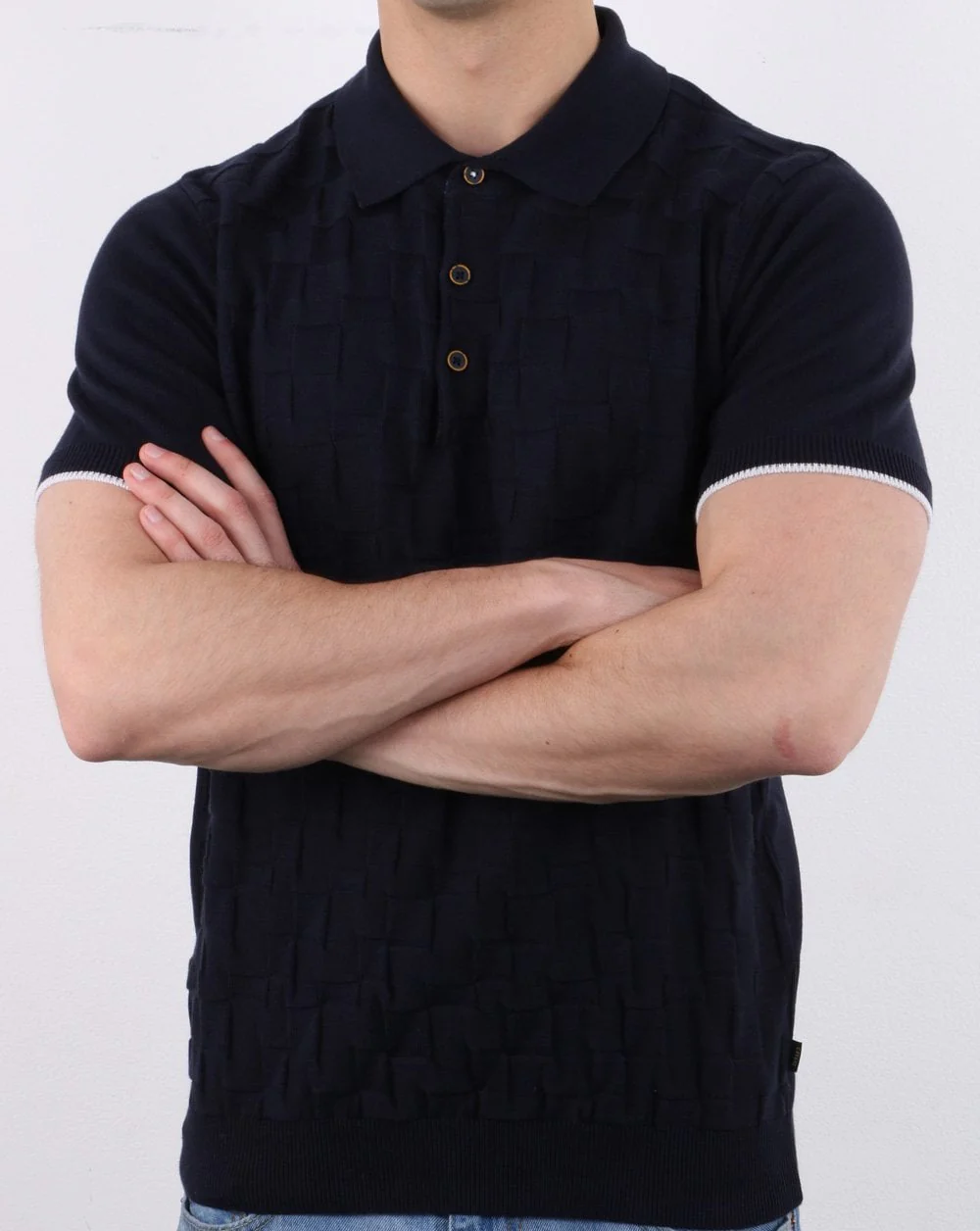 Textured Knit Polo Navy - Image 3