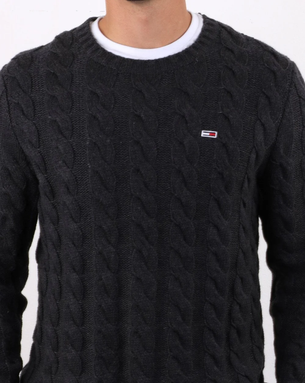 Tommy Hilfiger Cable Knit Jumper Dark Grey - Image 4