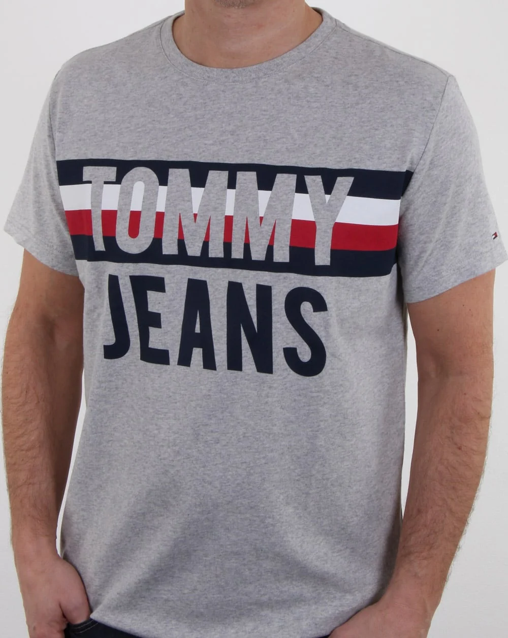 Tommy Hilfiger Colorblock Font T Shirt Light Grey Marl