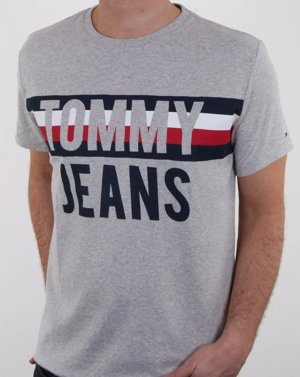 Tommy Hilfiger Colorblock Font T Shirt Light Grey Marl - Image 3
