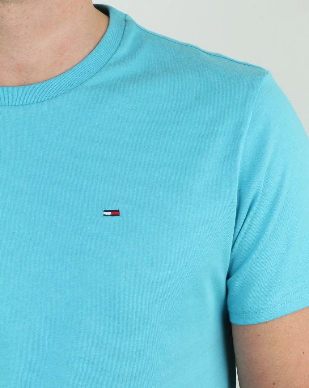 Tommy Hilfiger Cotton Crew Neck T Shirt Aqua Blue - Image 2