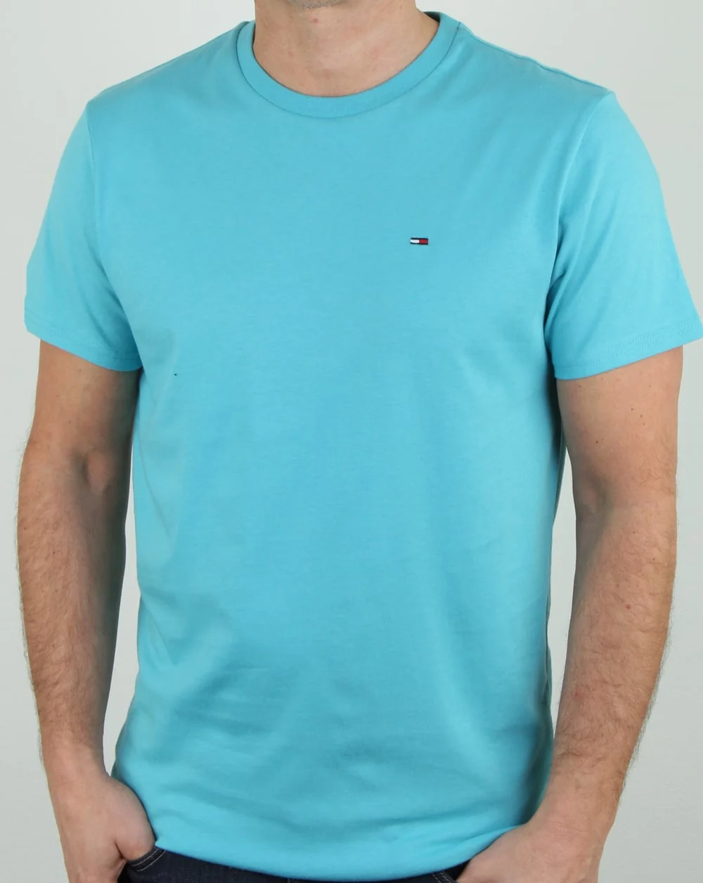 Tommy Hilfiger Cotton Crew Neck T Shirt Aqua Blue - Image 3
