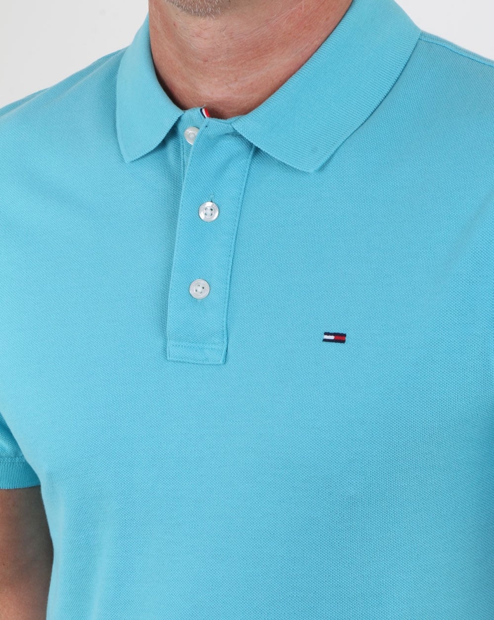Tommy Hilfiger Cotton Pique Polo Shirt Aqua Blue - Image 2