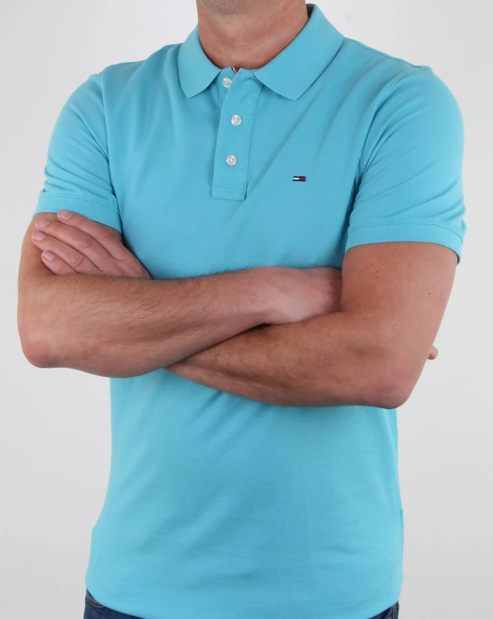 Tommy Hilfiger Cotton Pique Polo Shirt Aqua Blue - Image 3