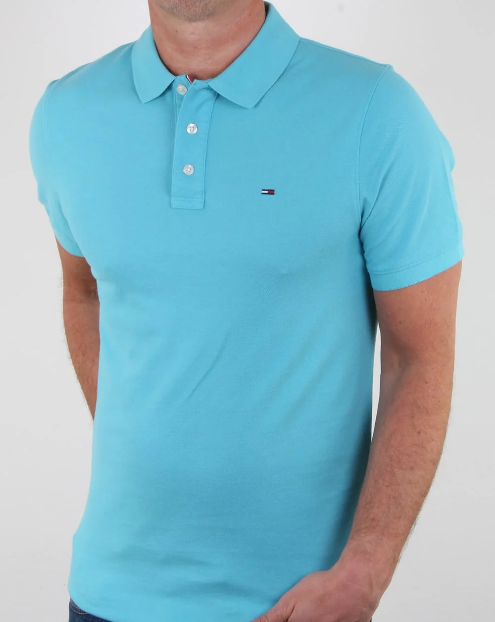 Tommy Hilfiger Cotton Pique Polo Shirt Aqua Blue - Image 4
