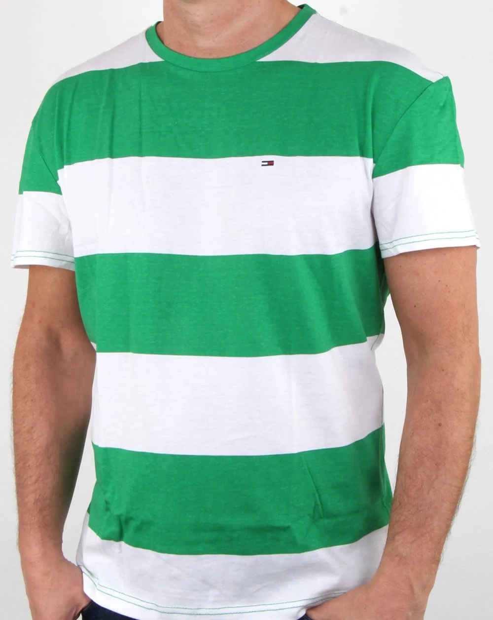 Tommy Hilfiger Race Stripe T Shirt Jellybean Green and White