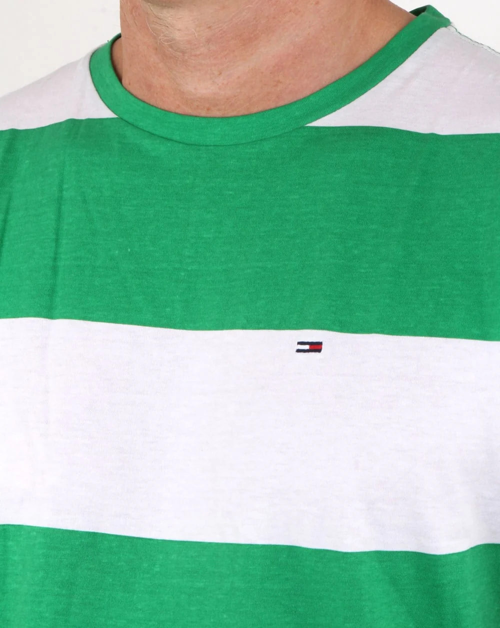 Tommy Hilfiger Race Stripe T Shirt Jellybean Green and White - Image 2