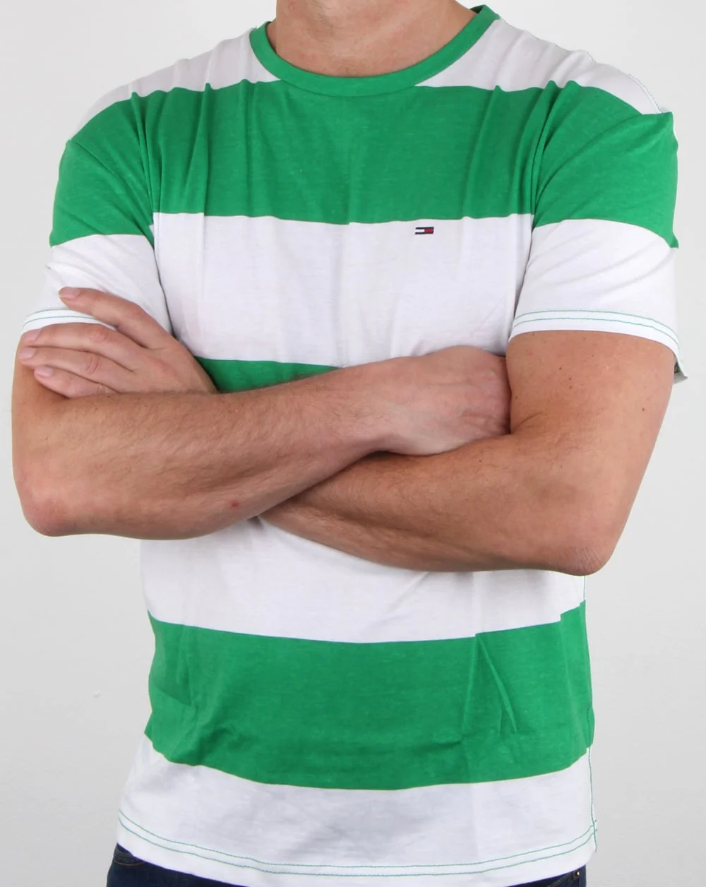 Tommy Hilfiger Race Stripe T Shirt Jellybean Green and White - Image 3