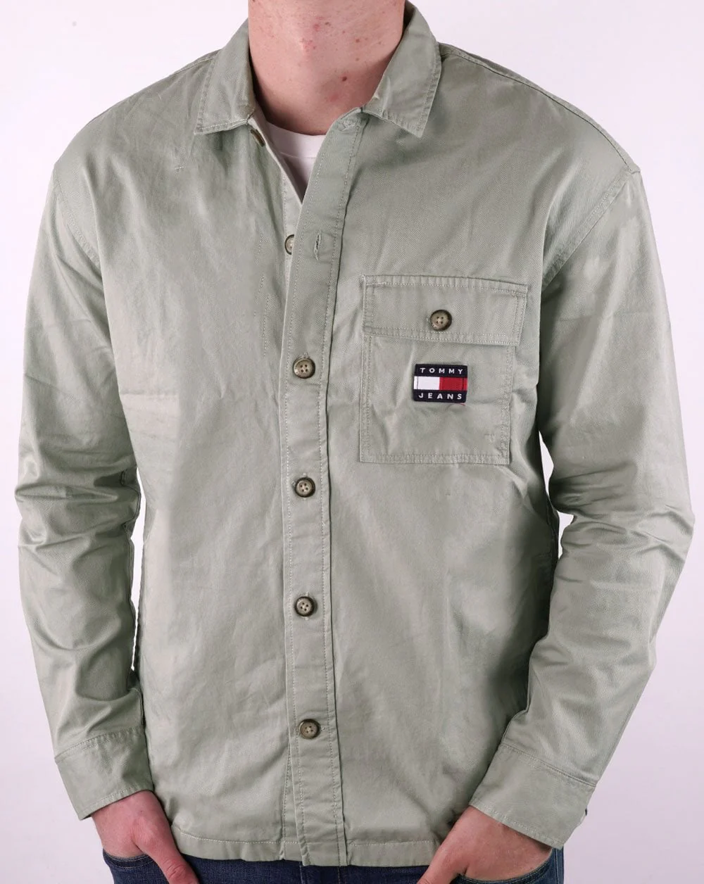 Tommy Jeans Cotton Overshirt Faded Green - Image 2
