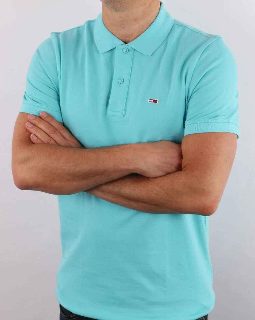 Tommy Jeans Cotton Pique Polo Shirt Aqua Blue - Image 2