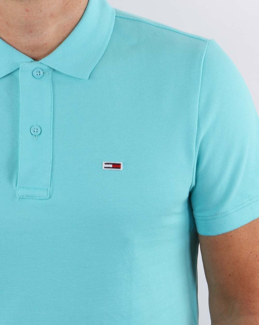 Tommy Jeans Cotton Pique Polo Shirt Aqua Blue - Image 3