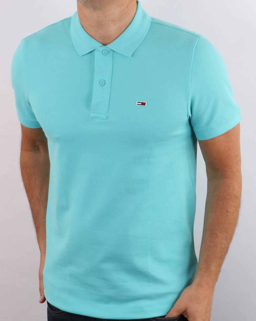 Tommy Jeans Cotton Pique Polo Shirt Aqua Blue - Image 4