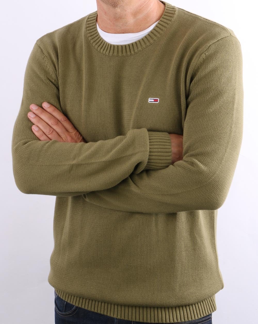 Tommy Jeans Crew Neck Knit Jumper Olive - Image 3