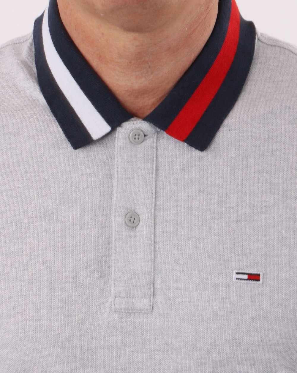 Tommy Jeans Flag Neck Polo Shirt Silver Grey Heather - Image 3