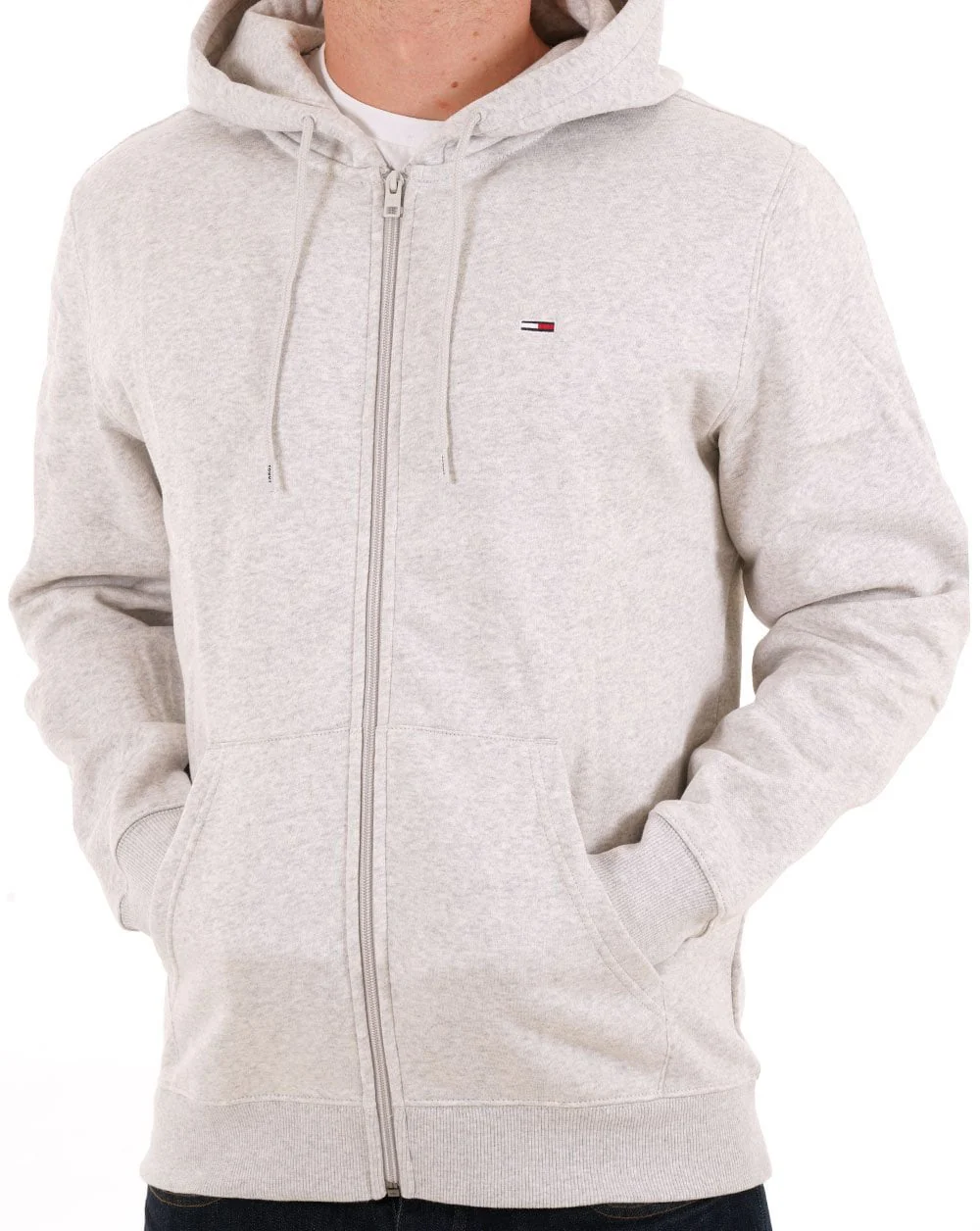 Tommy Jeans Flag Patch FZ Hoodie Silver Grey Heather - Image 3