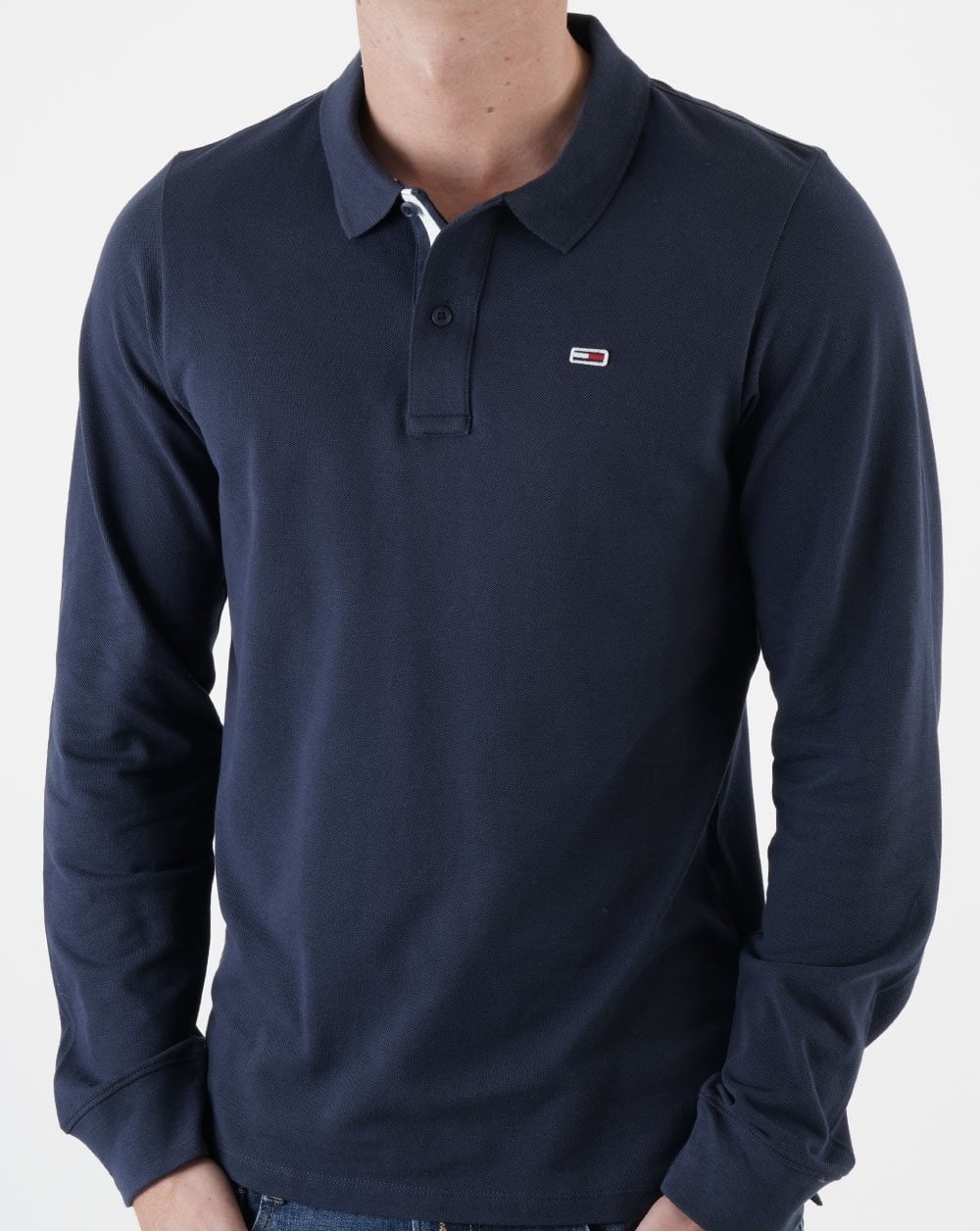 Tommy Jeans Long Sleeve Polo Shirt Navy - Image 3