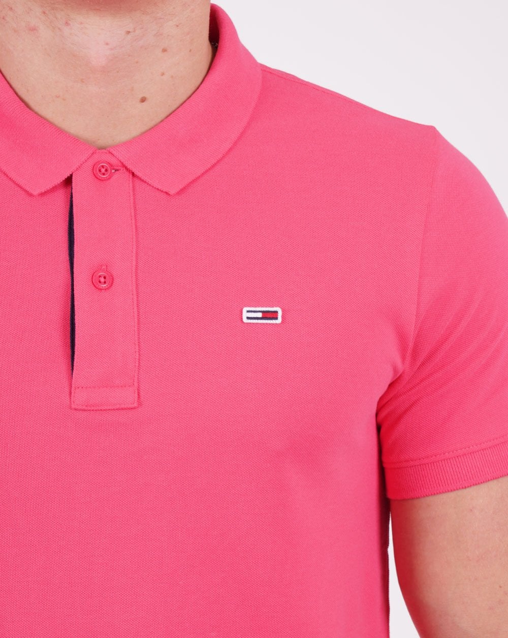 Tommy Jeans Signature Placket Polo Shirt Hot Pink - Image 2