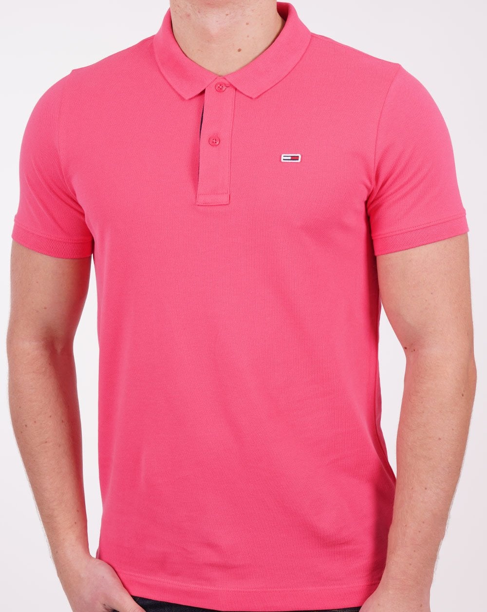 Tommy Jeans Signature Placket Polo Shirt Hot Pink - Image 3