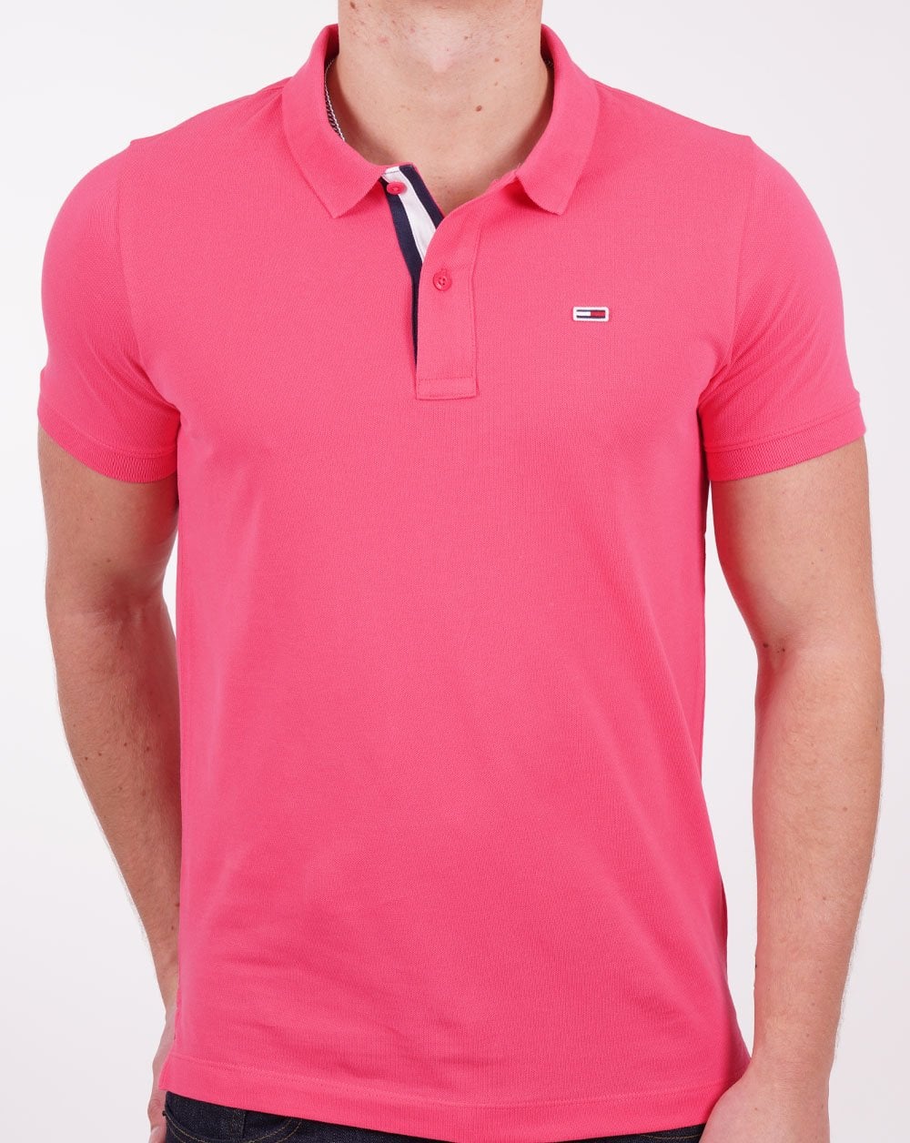 Tommy Jeans Signature Placket Polo Shirt Hot Pink - Image 4