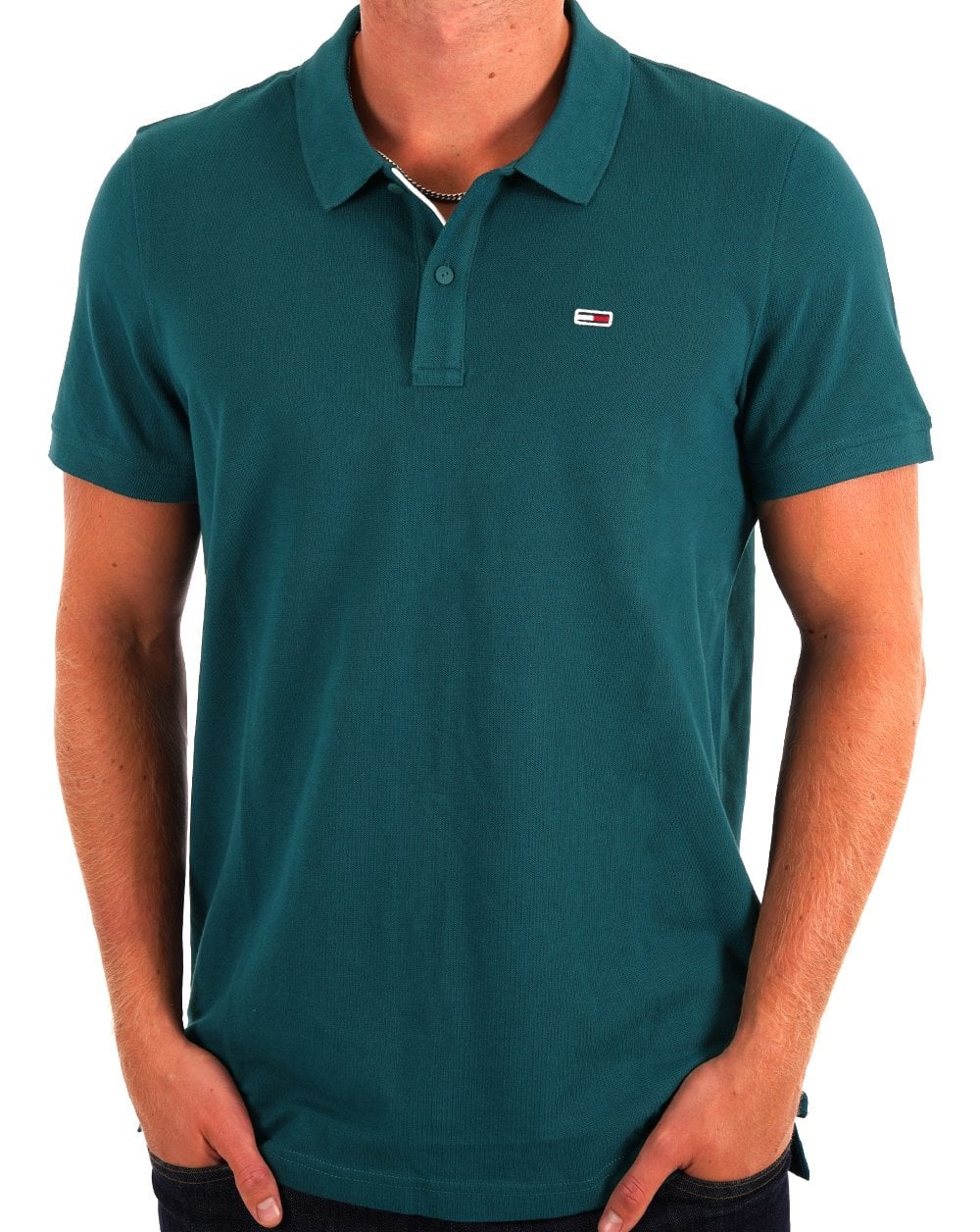 Tommy Jeans Slim Placket Polo Deep Seawater Green - Image 3