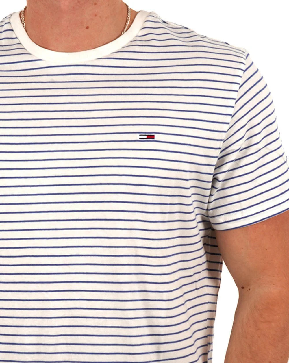 Tommy Jeans Slim Stripe T Shirt Ecru/Blue - Image 2