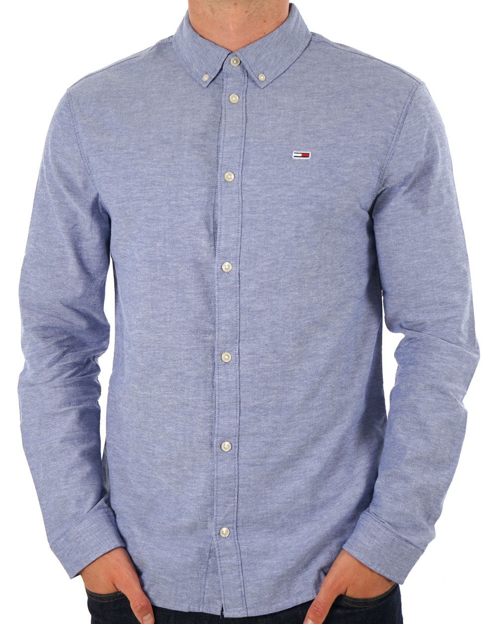 Tommy Jeans Stretch Oxford Cotton Shirt Bright Blue - Image 3