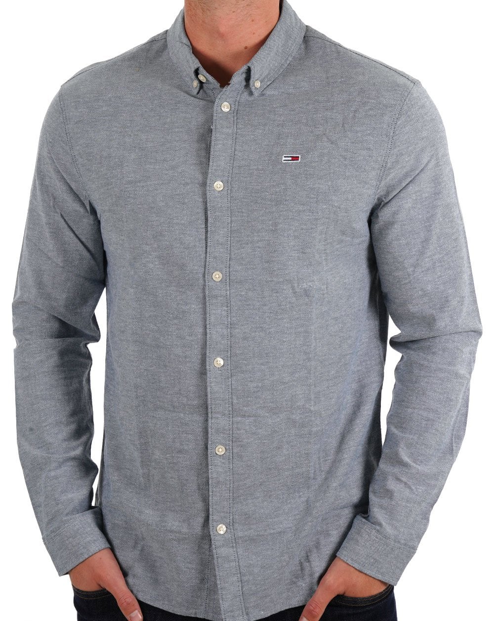 Tommy Jeans Stretch Oxford Cotton Shirt Deep Seawater - Image 3