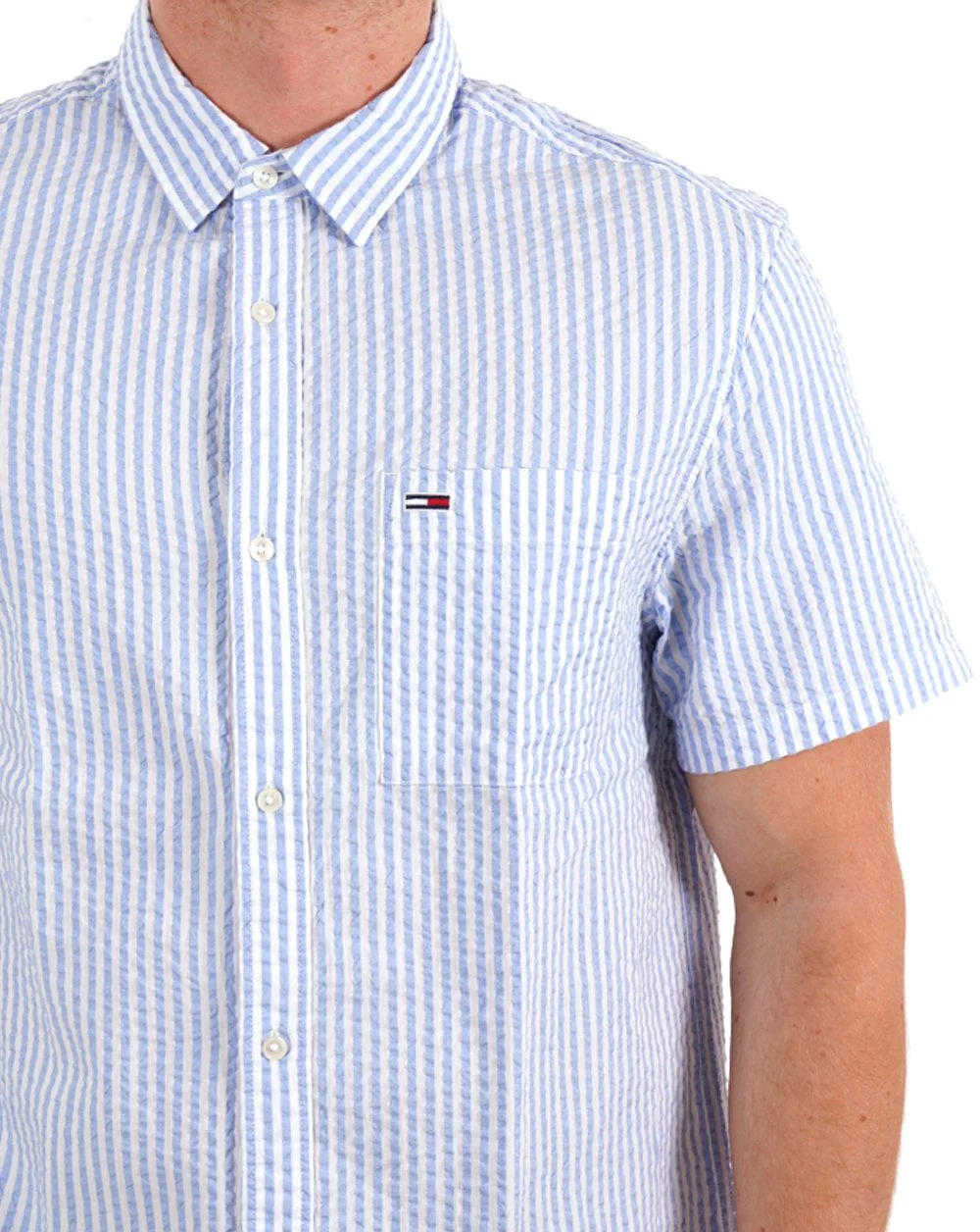 Tommy Jeans Stripe Seersucker SS Shirt White/Blue - Image 2