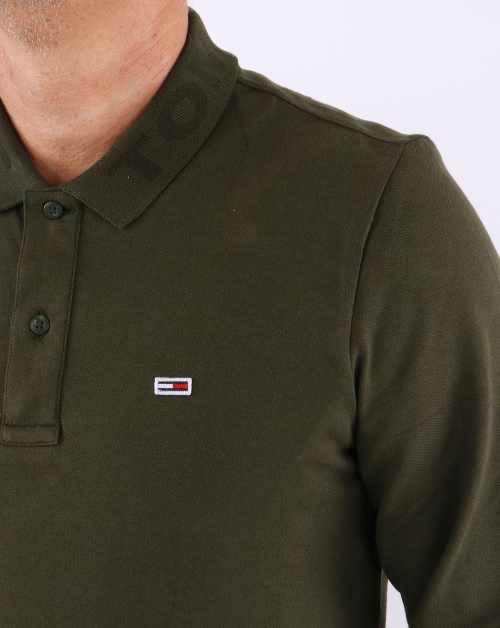 Tommy Jeans Tonal Long Sleeve Polo Dark Olive - Image 2