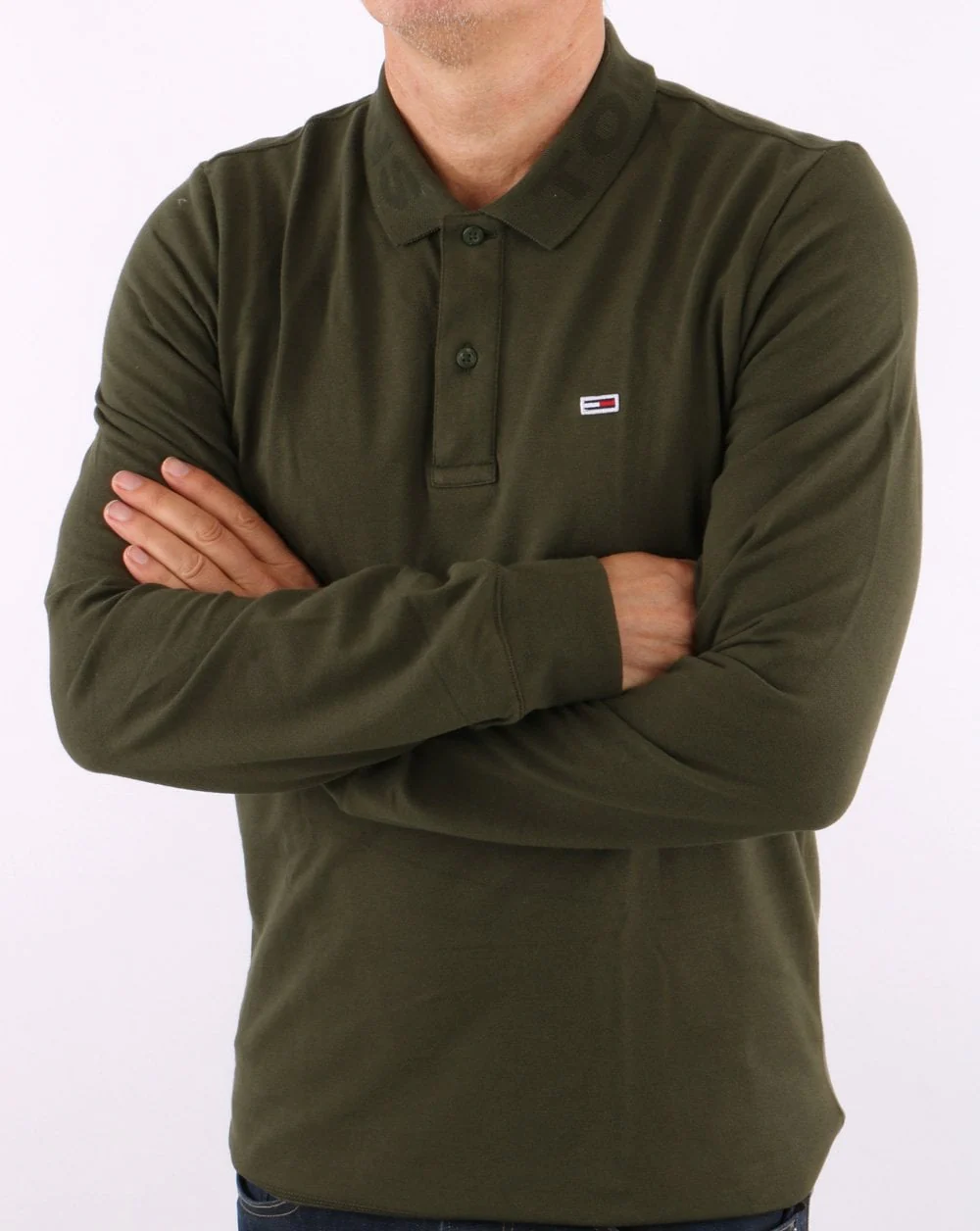 Tommy Jeans Tonal Long Sleeve Polo Dark Olive - Image 3