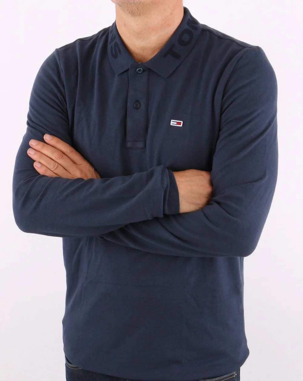 Tommy Jeans Tonal Long Sleeve Polo Navy - Image 3
