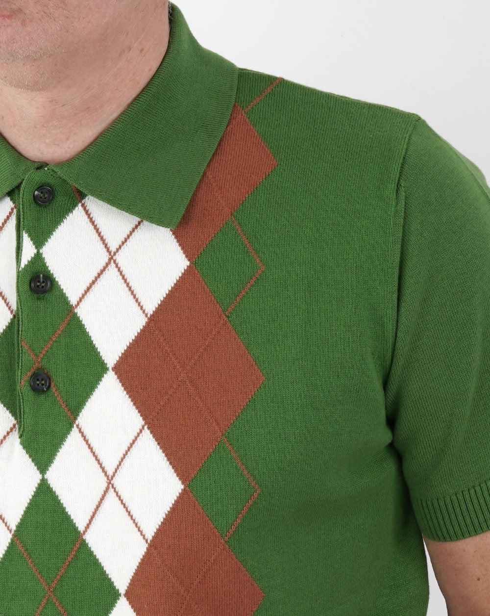 Trojan Argyle Fine Knit Polo Green - Image 2