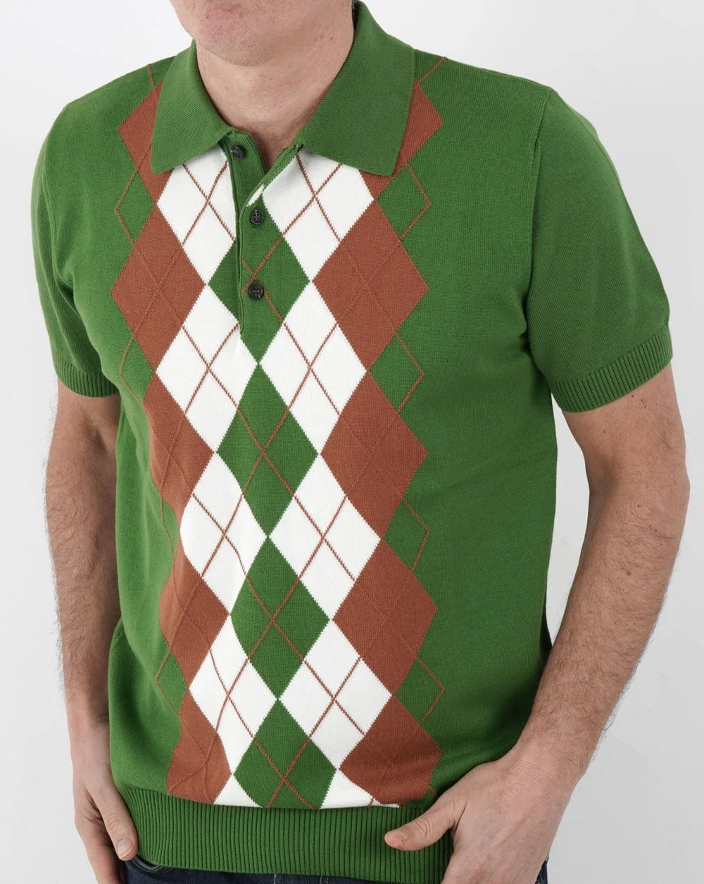 Trojan Argyle Fine Knit Polo Green - Image 3