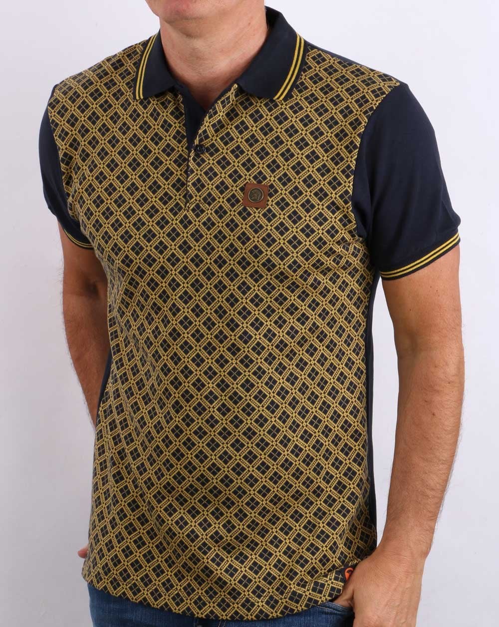 Trojan Argyle Panel Polo Shirt Navy - Image 4