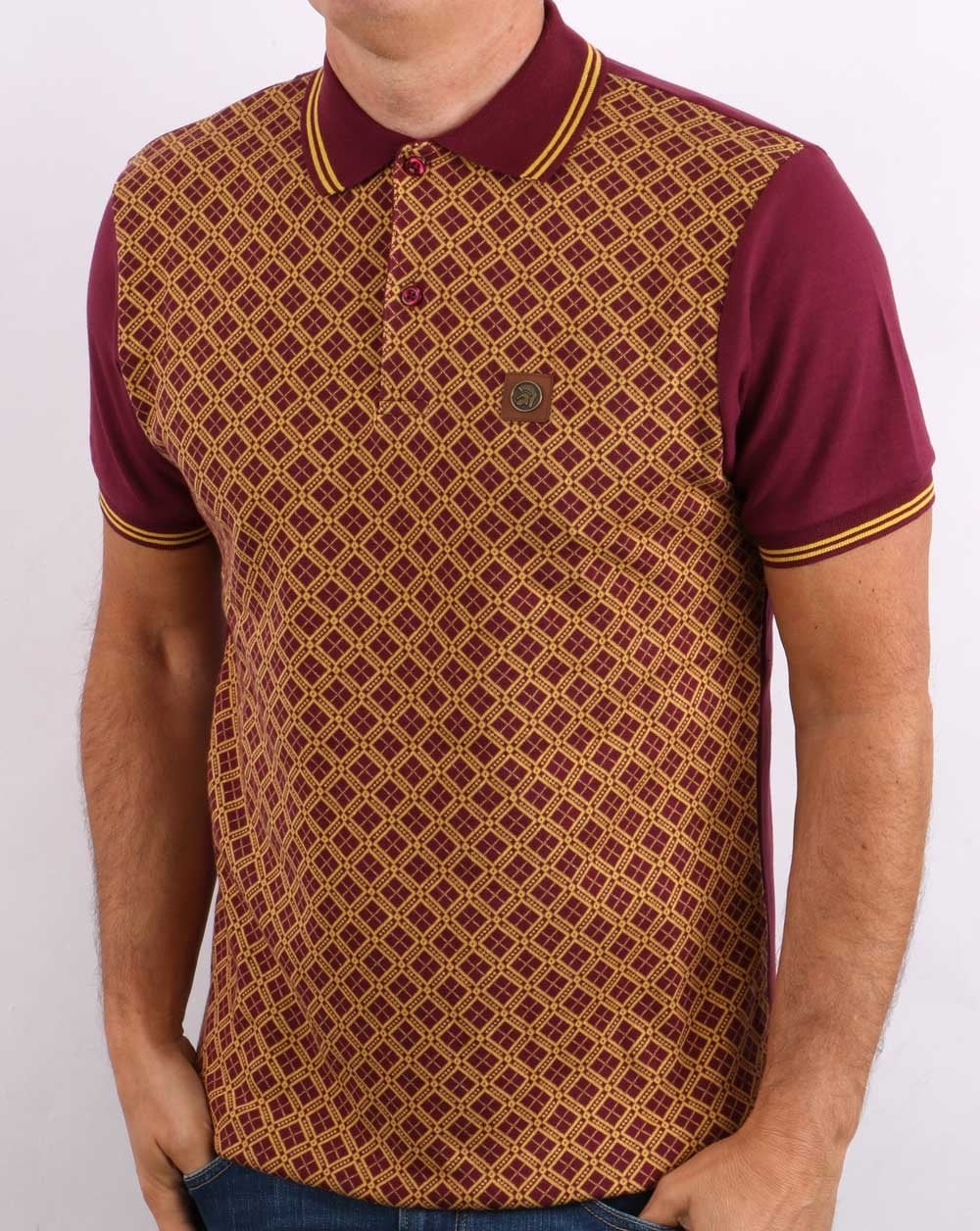 Trojan Argyle Panel Polo Shirt Port - Image 2