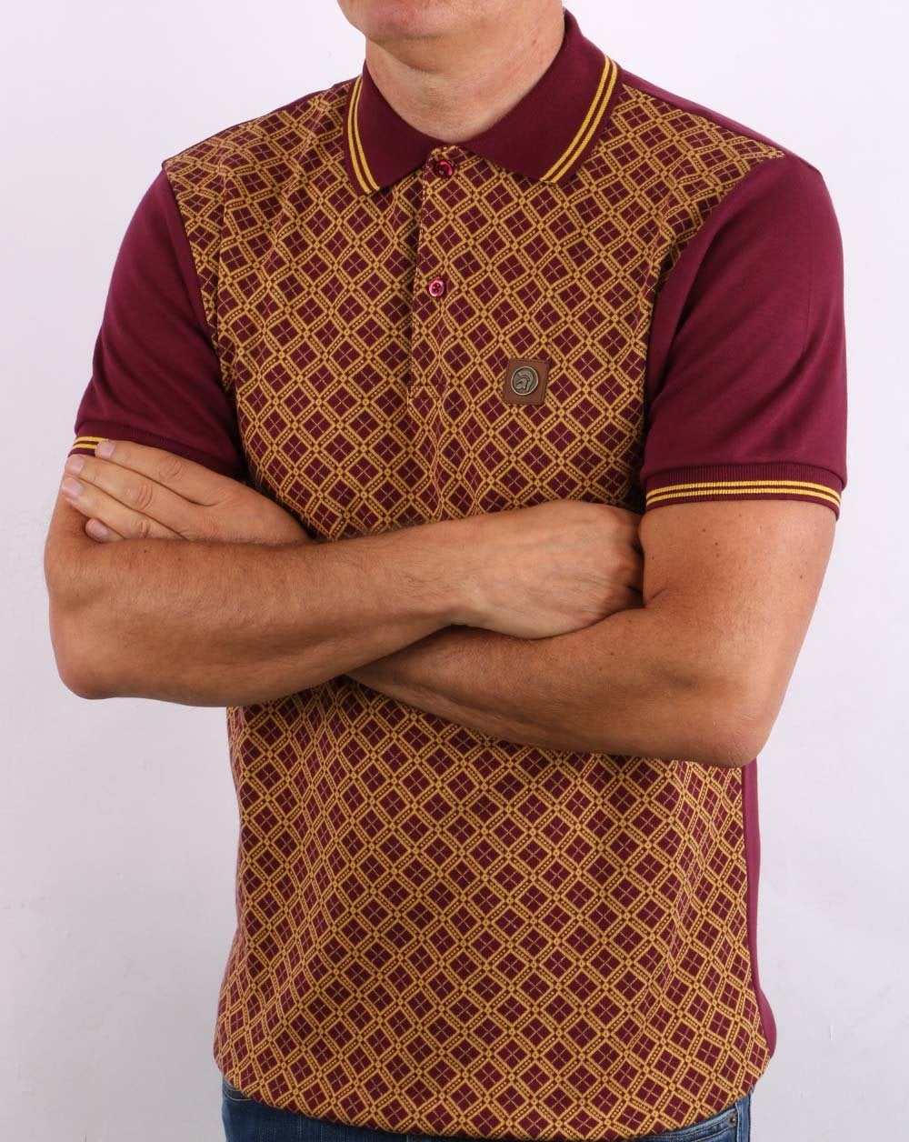 Trojan Argyle Panel Polo Shirt Port - Image 3