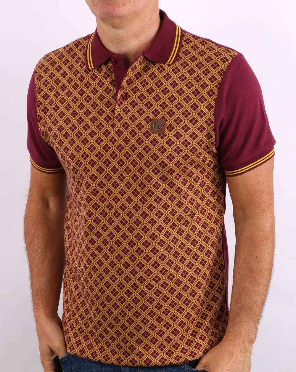 Trojan Argyle Panel Polo Shirt Port - Image 4