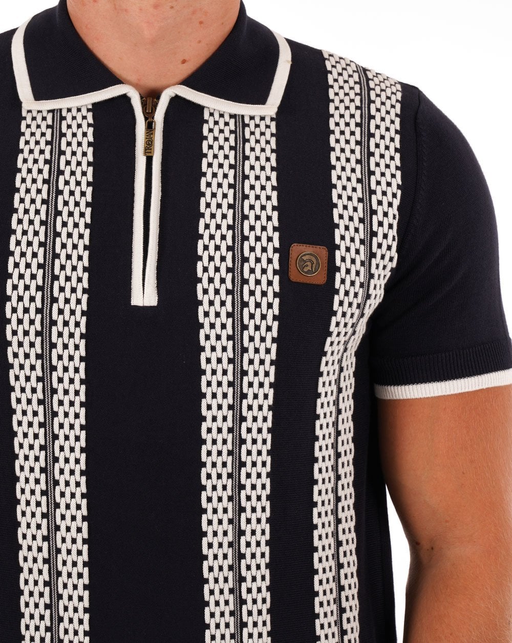 Trojan Chain Stripe Zip Polo Navy - Image 2