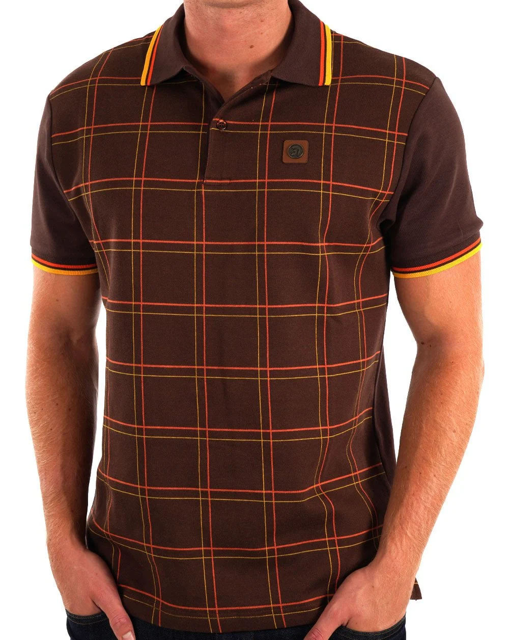 Trojan Check Panel Polo Chocolate - Image 3