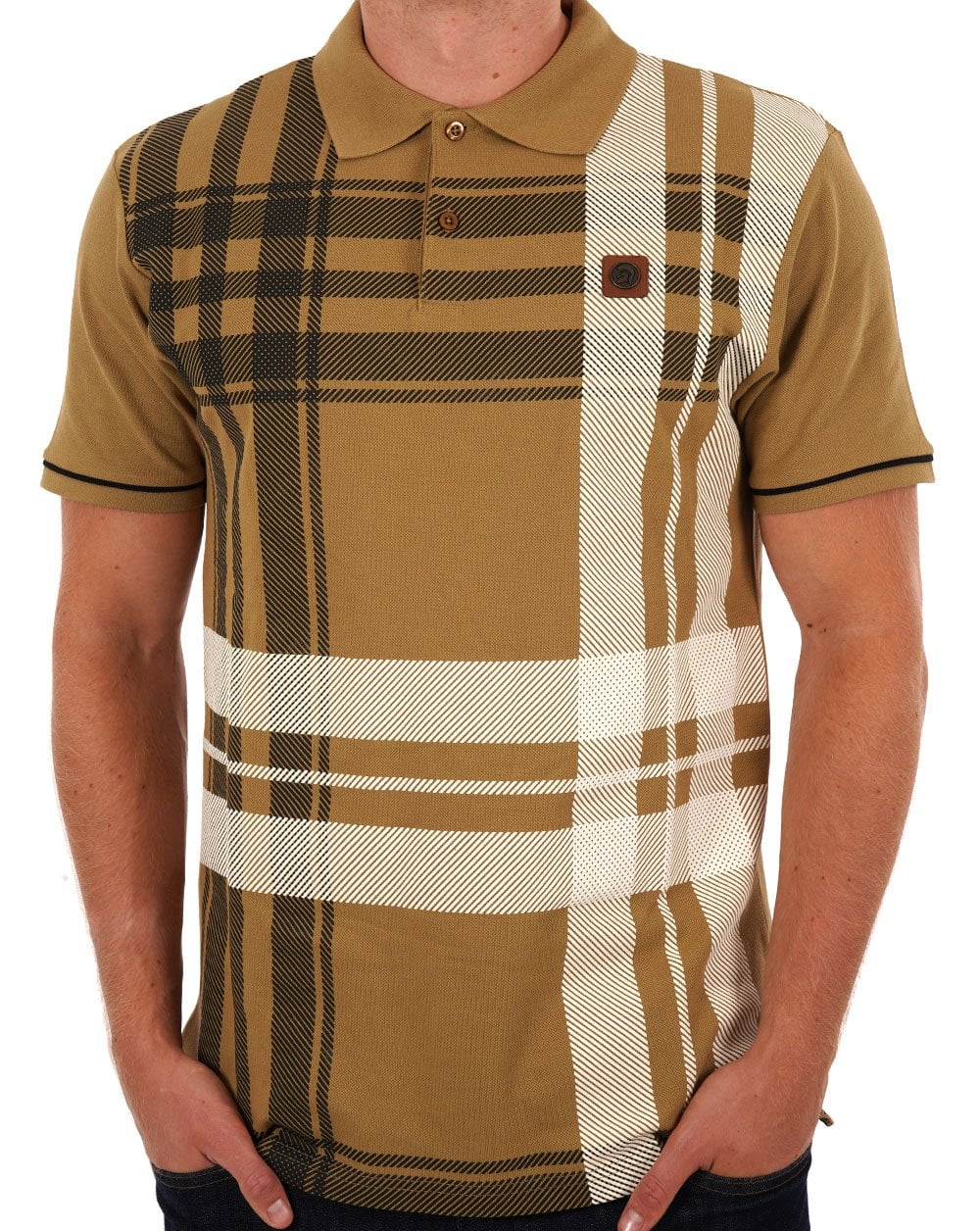 Trojan Check Panel Polo Shirt Camel