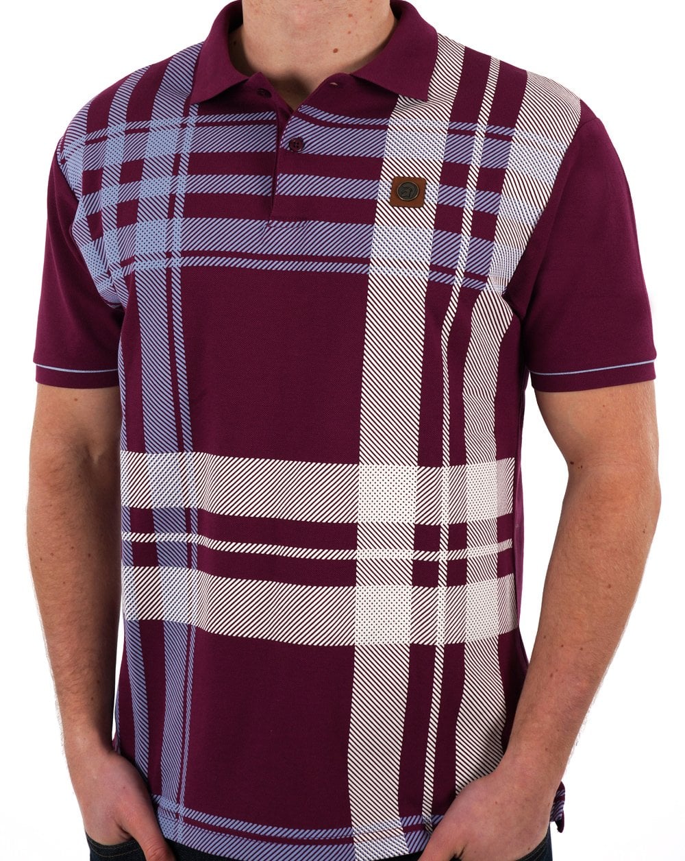 Trojan Check Panel Polo Shirt Port - Image 3