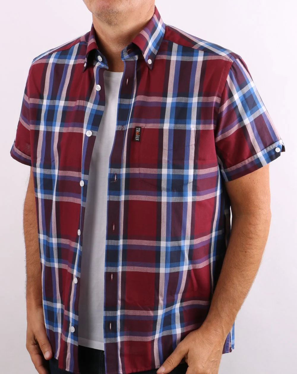 Trojan Check Short Sleeve Shirt Port - Image 4