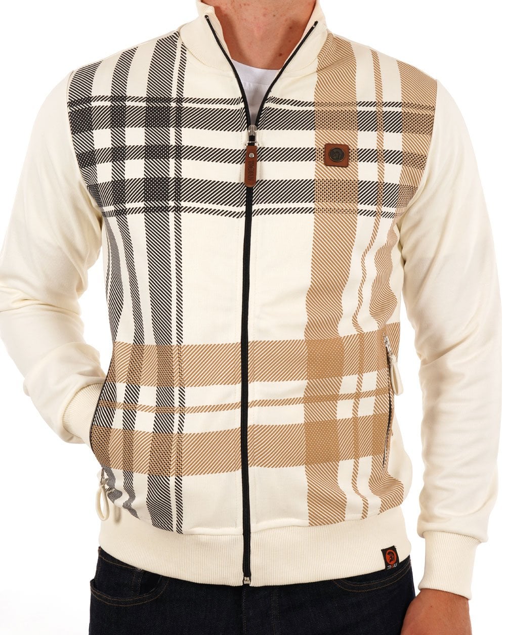 Trojan Check Zip Thru Top Ecru - Image 4