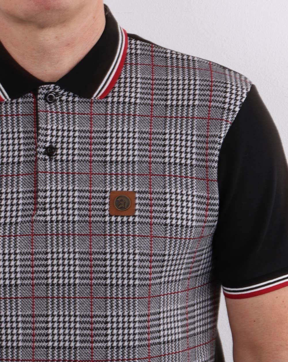 Trojan Checked Polo Shirt Black - Image 4