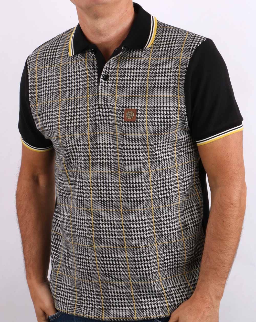 Trojan Checked Polo Shirt Black/Yellow - Image 2