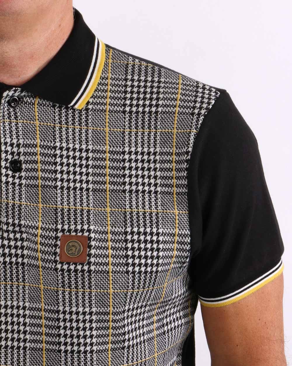 Trojan Checked Polo Shirt Black/Yellow - Image 3