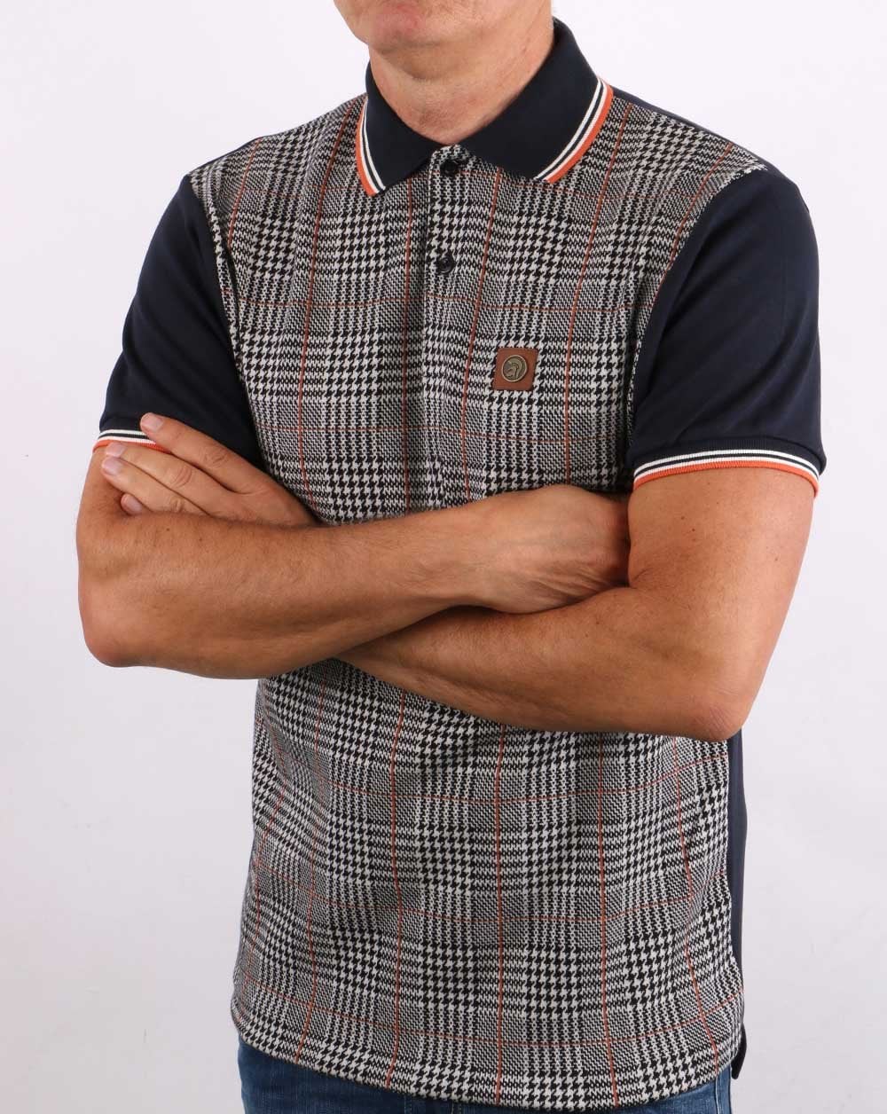 Trojan Checked Polo Shirt Navy - Image 3