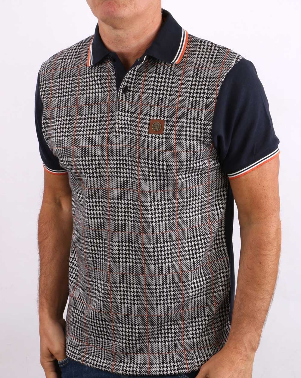 Trojan Checked Polo Shirt Navy - Image 4