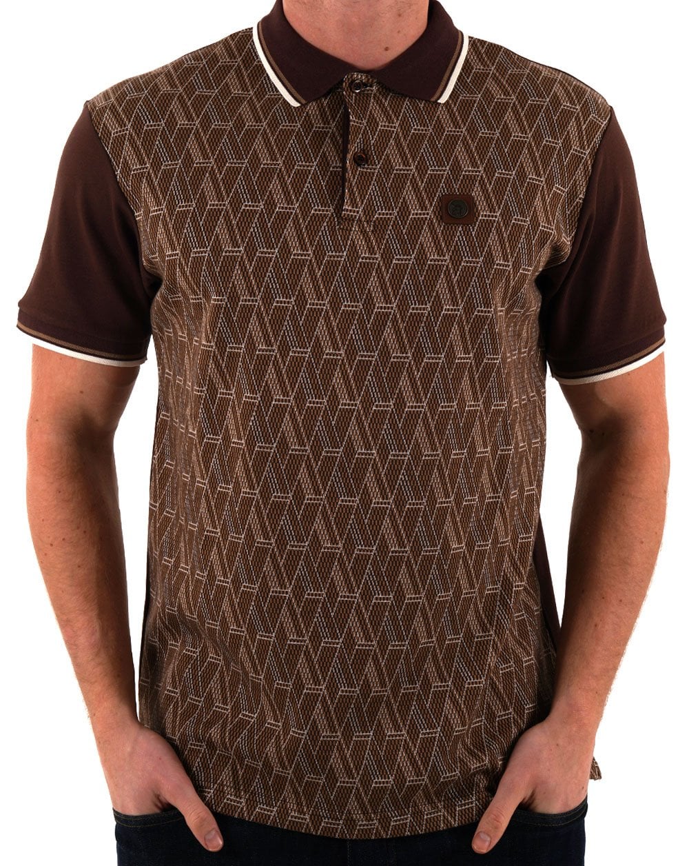Trojan Chequerboard Diamond Panel Polo Chocolate - Image 2