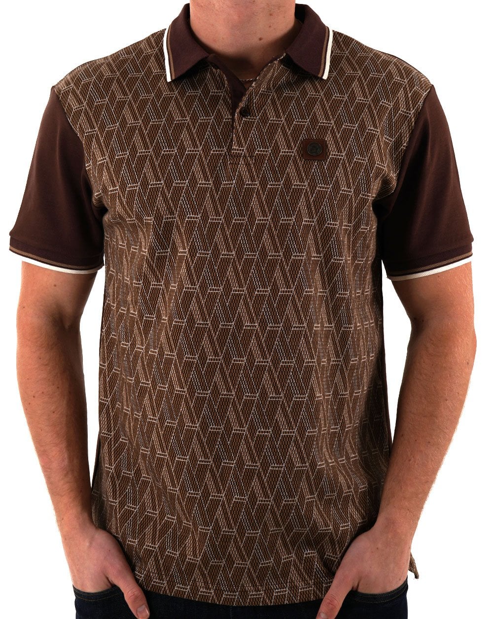 Trojan Chequerboard Diamond Panel Polo Chocolate - Image 3